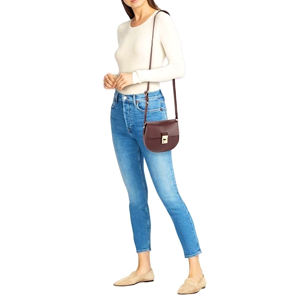 Furla Purple Leather Saddle Crossbody Bag - 7.5" x 6.5 - “Bordeaux” Mini Glenn - Picture 5 of 13